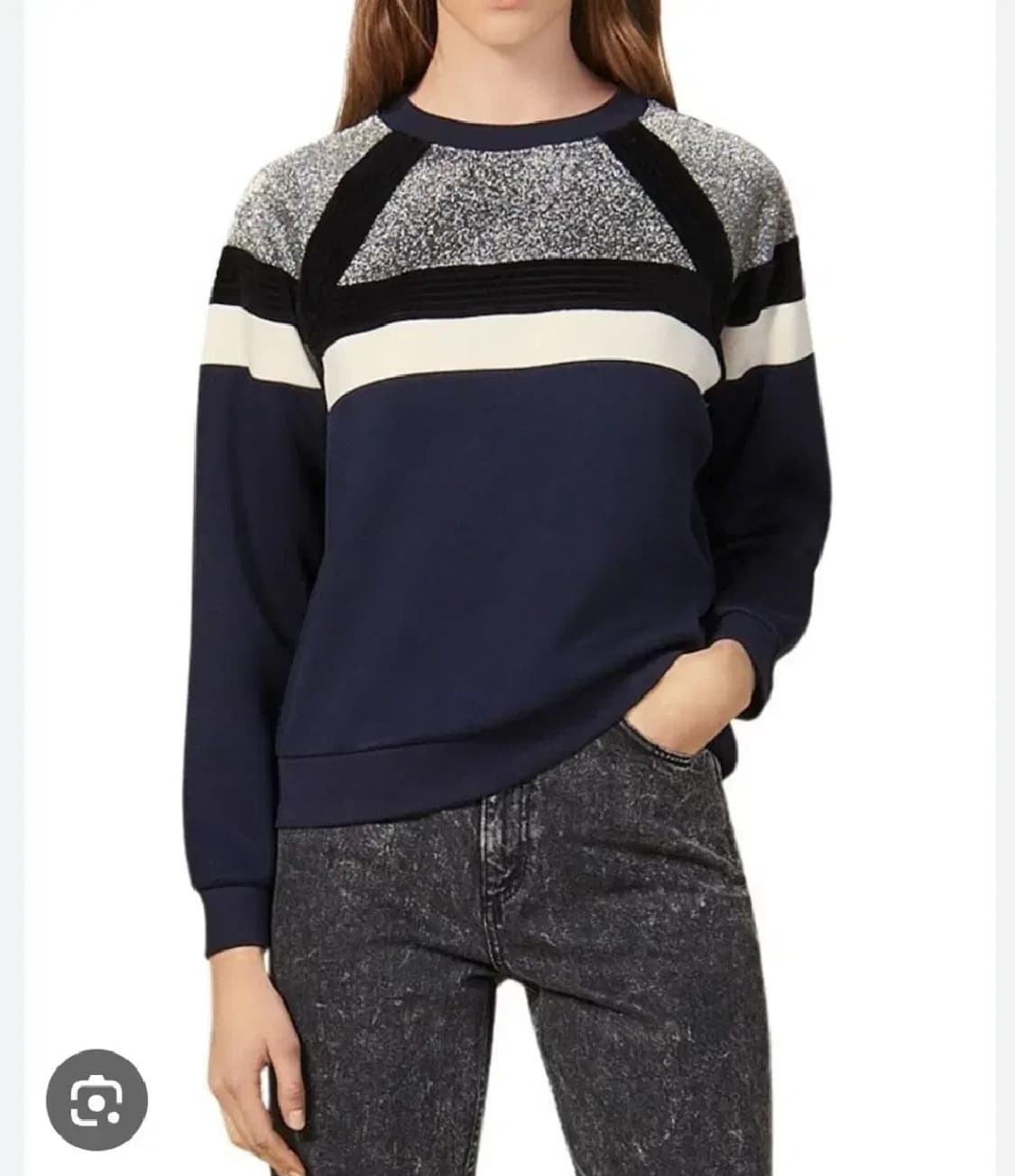 SANDRO 산드로 배색 글리터 자수 포인트 스웻셔츠 1사이즈 상품이미지1