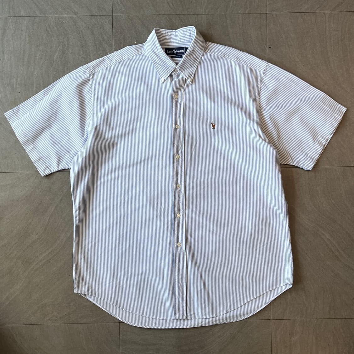폴로 정품 스카이블루 옥스포드 스트라이프 반팔 셔츠 상품이미지1