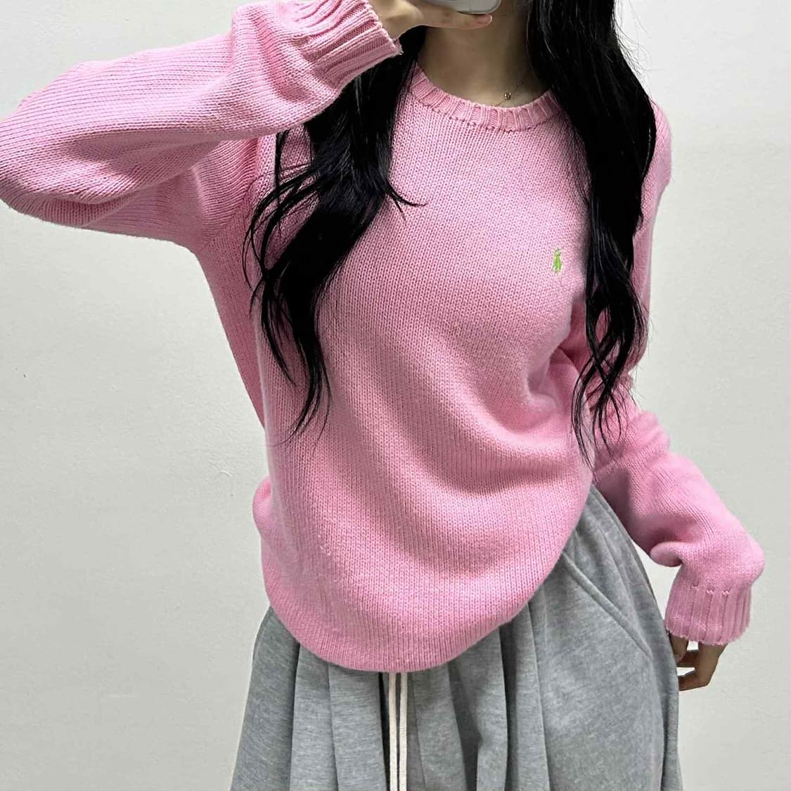 폴로 랄프로렌 핀터깔 베이비핑크 코튼 크루넥 니트(M) 상품이미지2