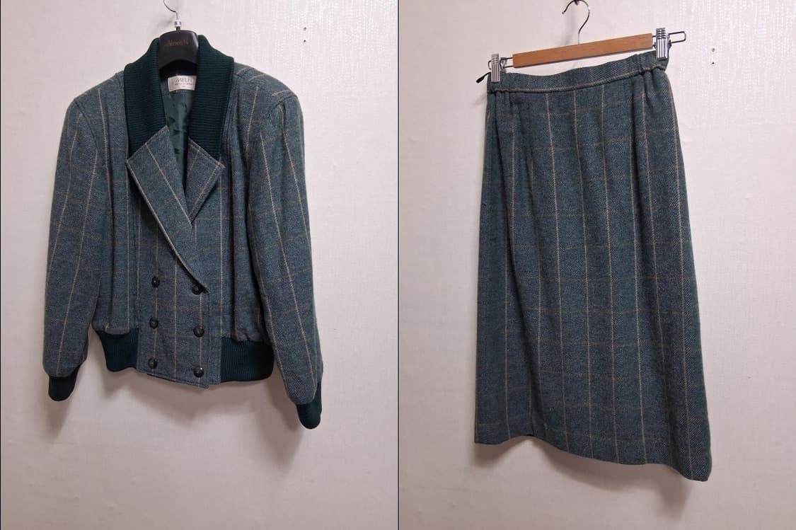 MELF 일본빈티지 그린체크 모직투피스 셋업 레트로가오리핏 55 66 2 상품이미지2