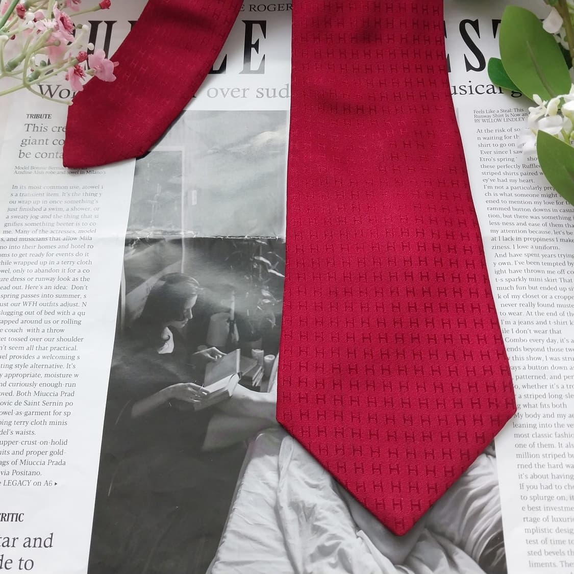 에르메스 실크 레드 H 자카드 넥타이 9.5cm A등급 K1700
 상품이미지5