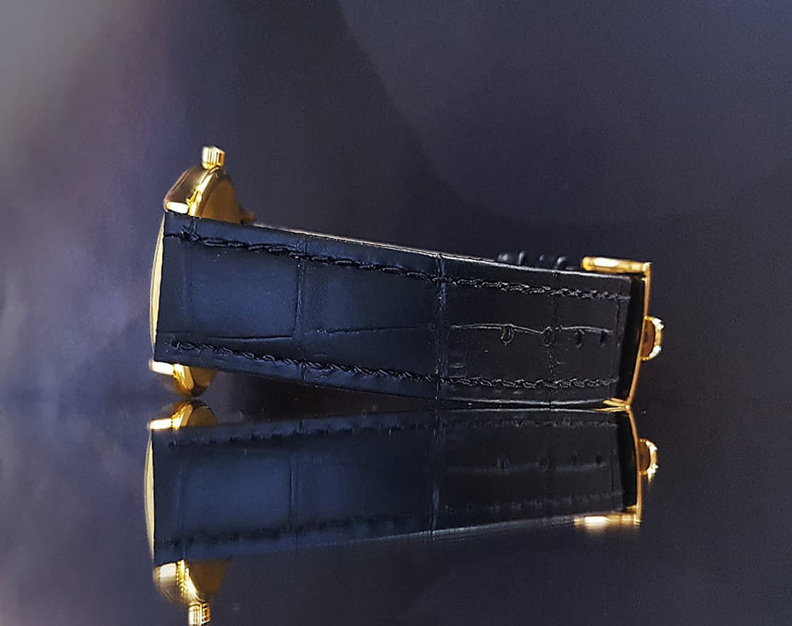 오메가 드빌 고급 블랙판 18K-GP 남녀공용 가죽 쿼츠 시계 상품이미지5