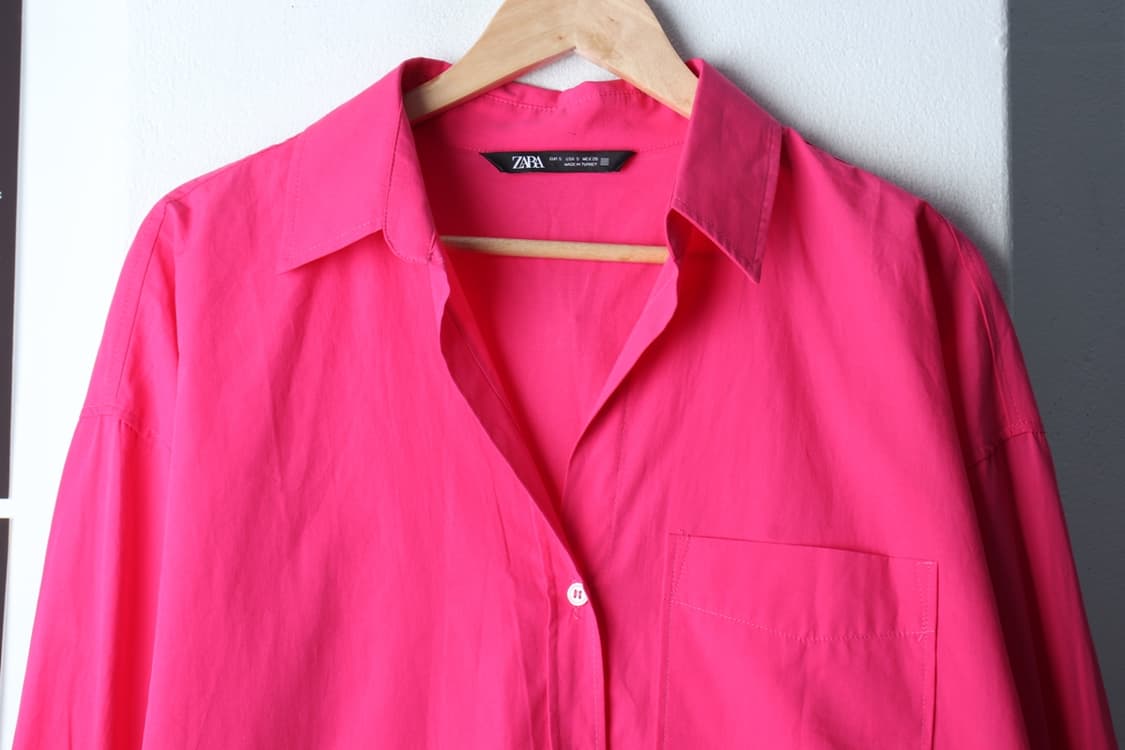 W(S-XL) 자라 셔츠 남방 오버핏 브이넥 핑크 무지-H32352 상품이미지3