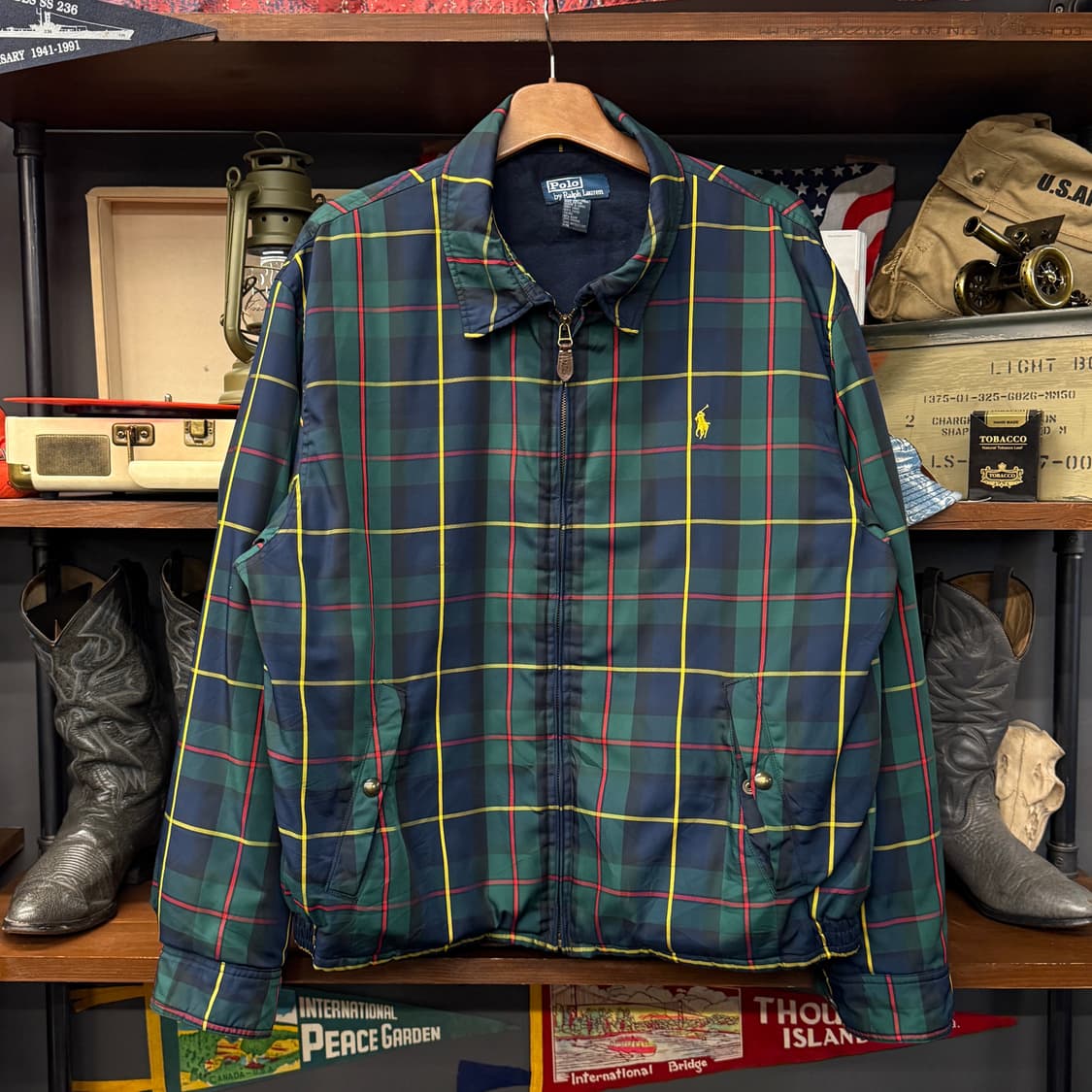 90s 폴로 랄프로렌 블랙 와치 체크 푸퍼 블루종 자켓 스윙탑  상품이미지1
