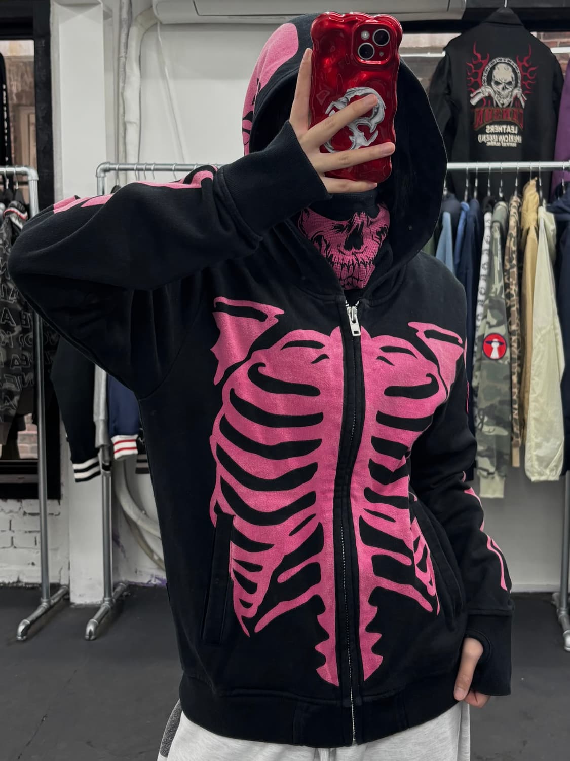 밴슨 레더 핑크 본 후드집업 상품이미지1