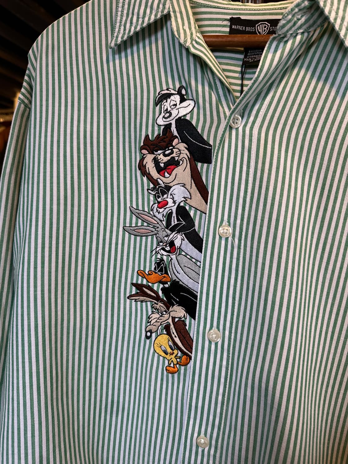 90s 워너브라더스 루니툰 자수 스트라이프 셔츠 1995 상품이미지4