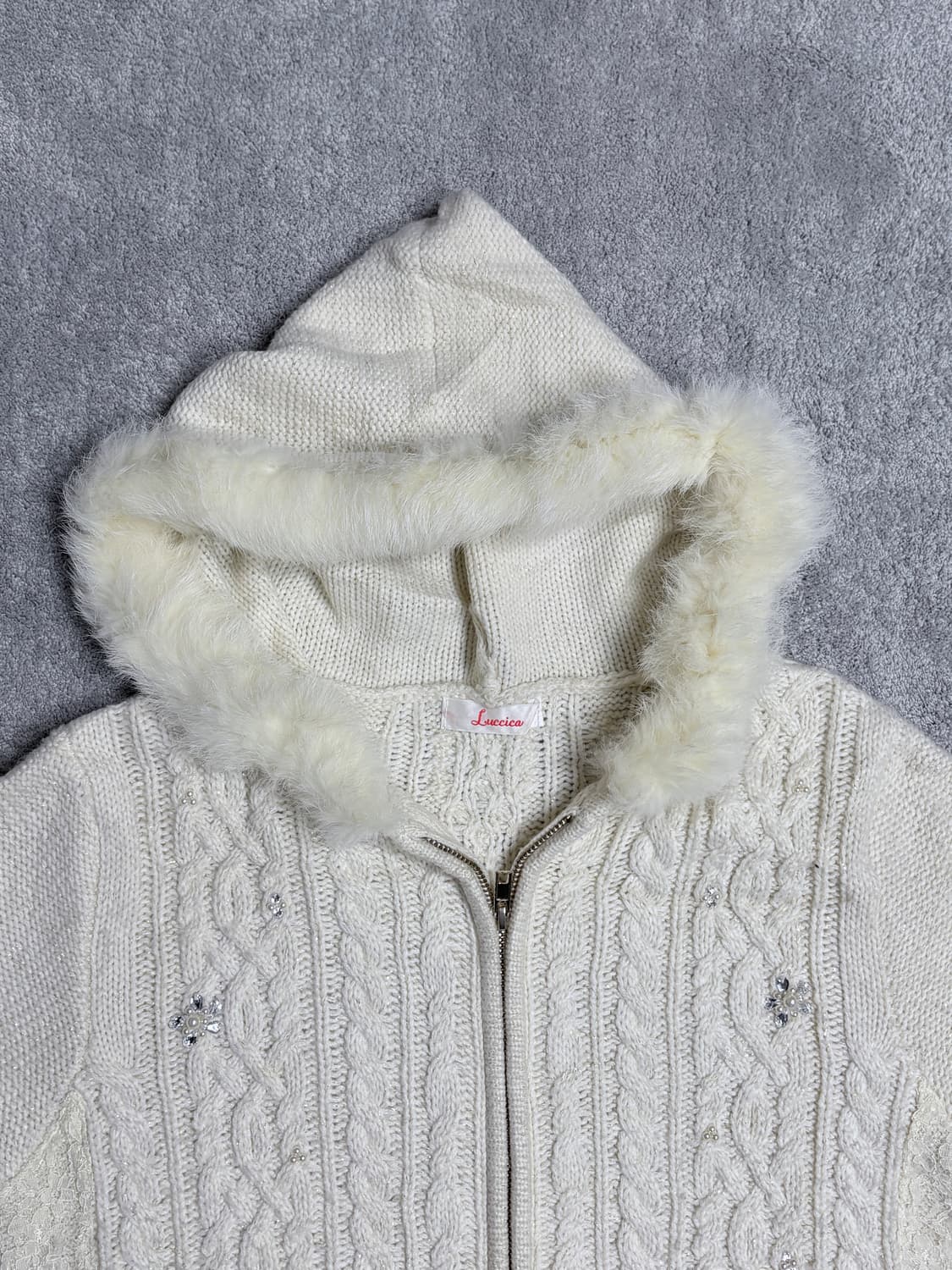 Vintage 00's gyaru & punk fur hood knit  상품이미지3