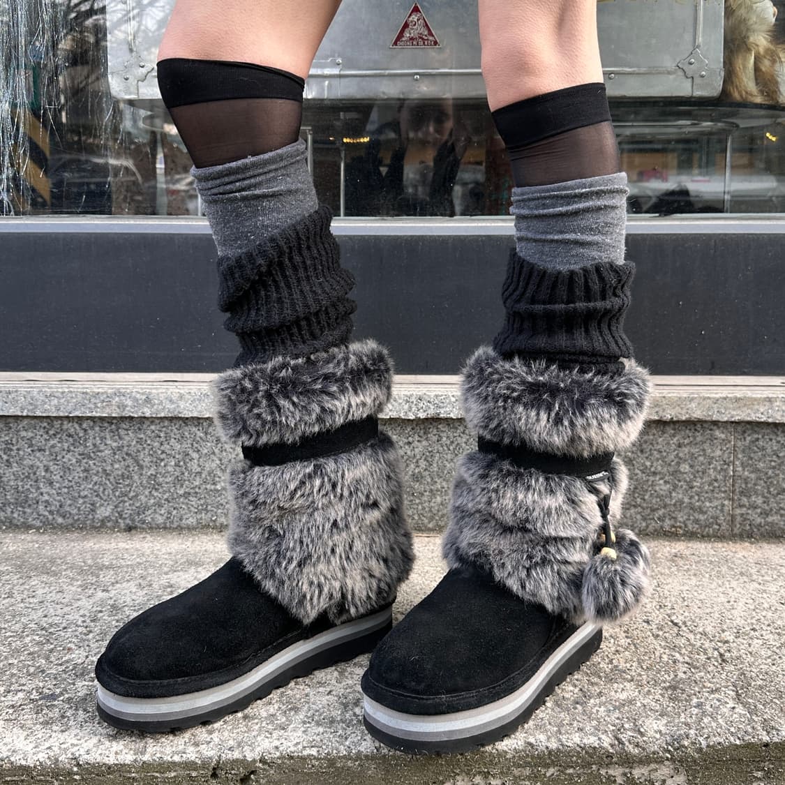 00s BEARPAW 블랙 스웨이드 & 퍼 어그 부츠 상품이미지6