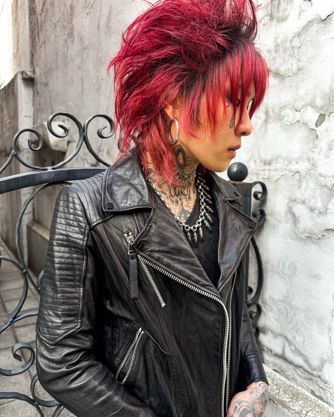Black Embroidery Leather Rider Jacket  상품이미지7