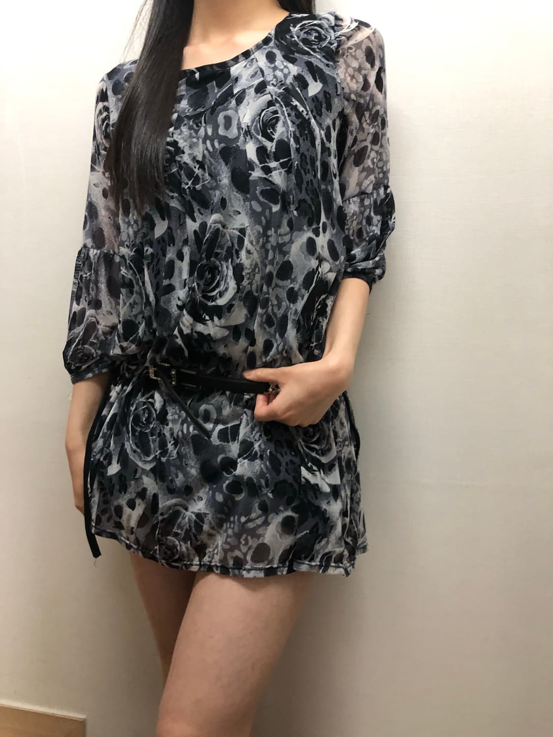 빈티지 그레이 플라워 오리엔탈 원피스 상품이미지3