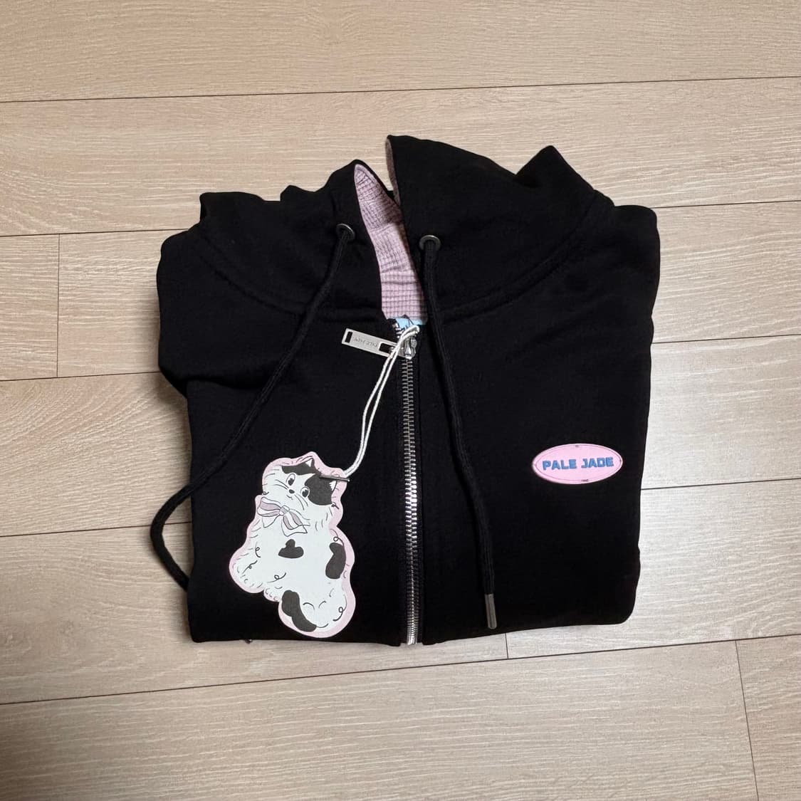 [새상품]페일제이드 베이직 핑크 와플 후드집업 블랙 상품이미지2