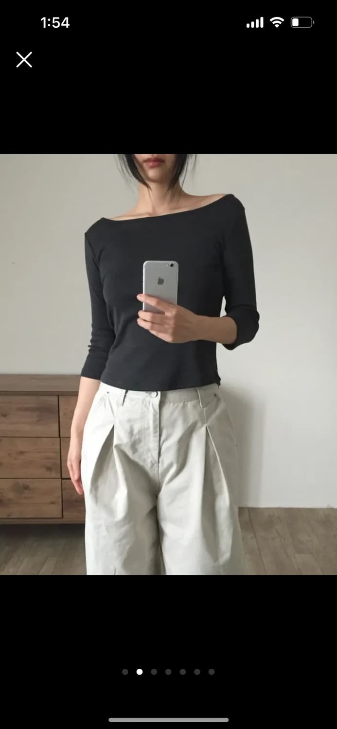 7부 보트넥 티셔츠 차콜 먹색 상품이미지2