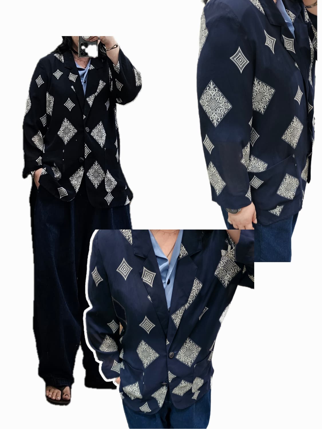 Japan 네이비 패턴 시스루 자켓 상품이미지2