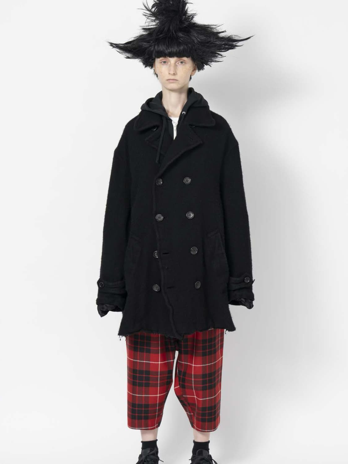 꼼데가르송 블랙 오버사이즈 축융 울 피코트 상품이미지1