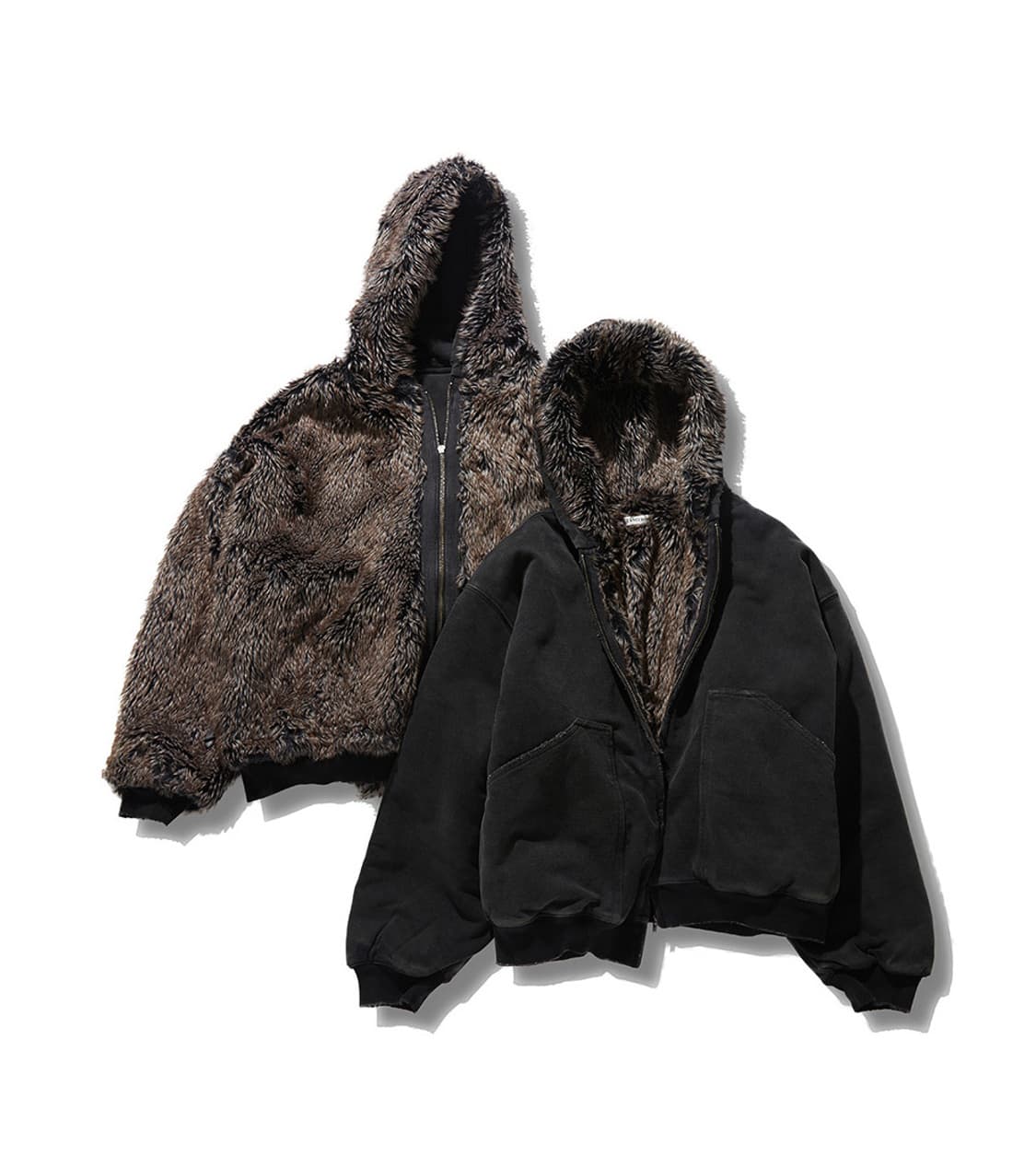 [L] DanciDone Old Kanye Faux 퍼 봄버자켓 블랙 상품이미지4