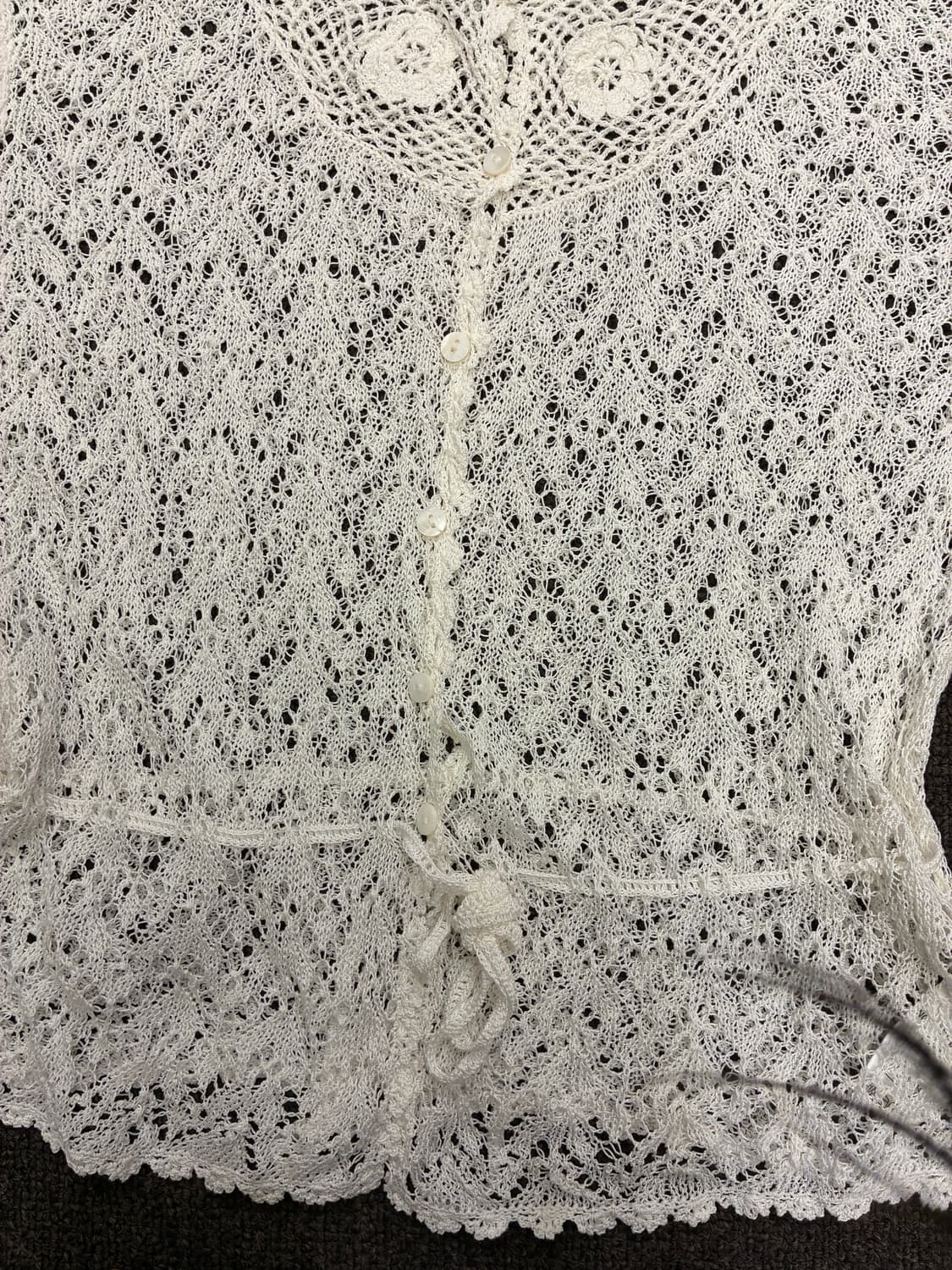 L)Japanese vintage 여성 꽃자수 반팔 그물 가디건 상품이미지5