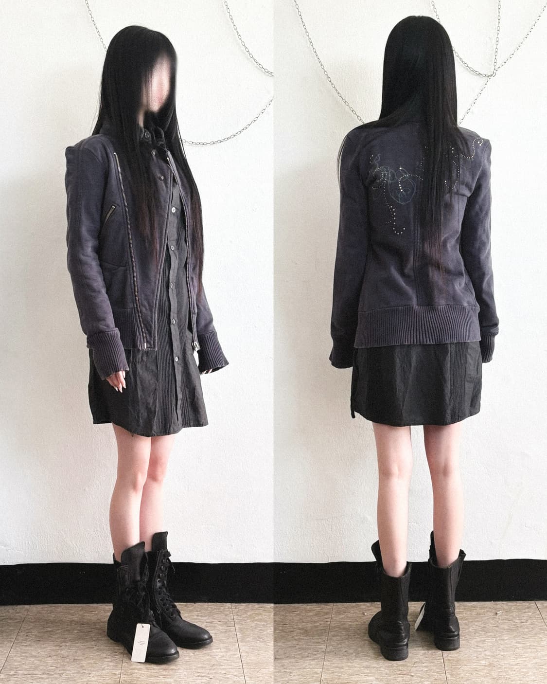 00s vtg 디젤 비즈 스터드 사선집업 상품이미지3