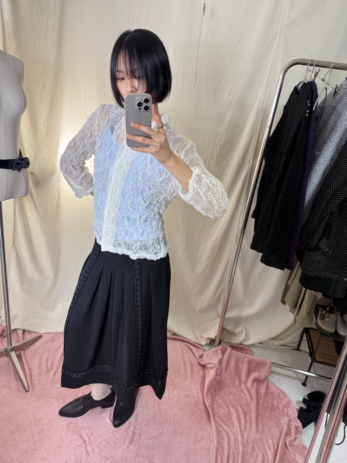 링클 시스루 블라우스 상품이미지2