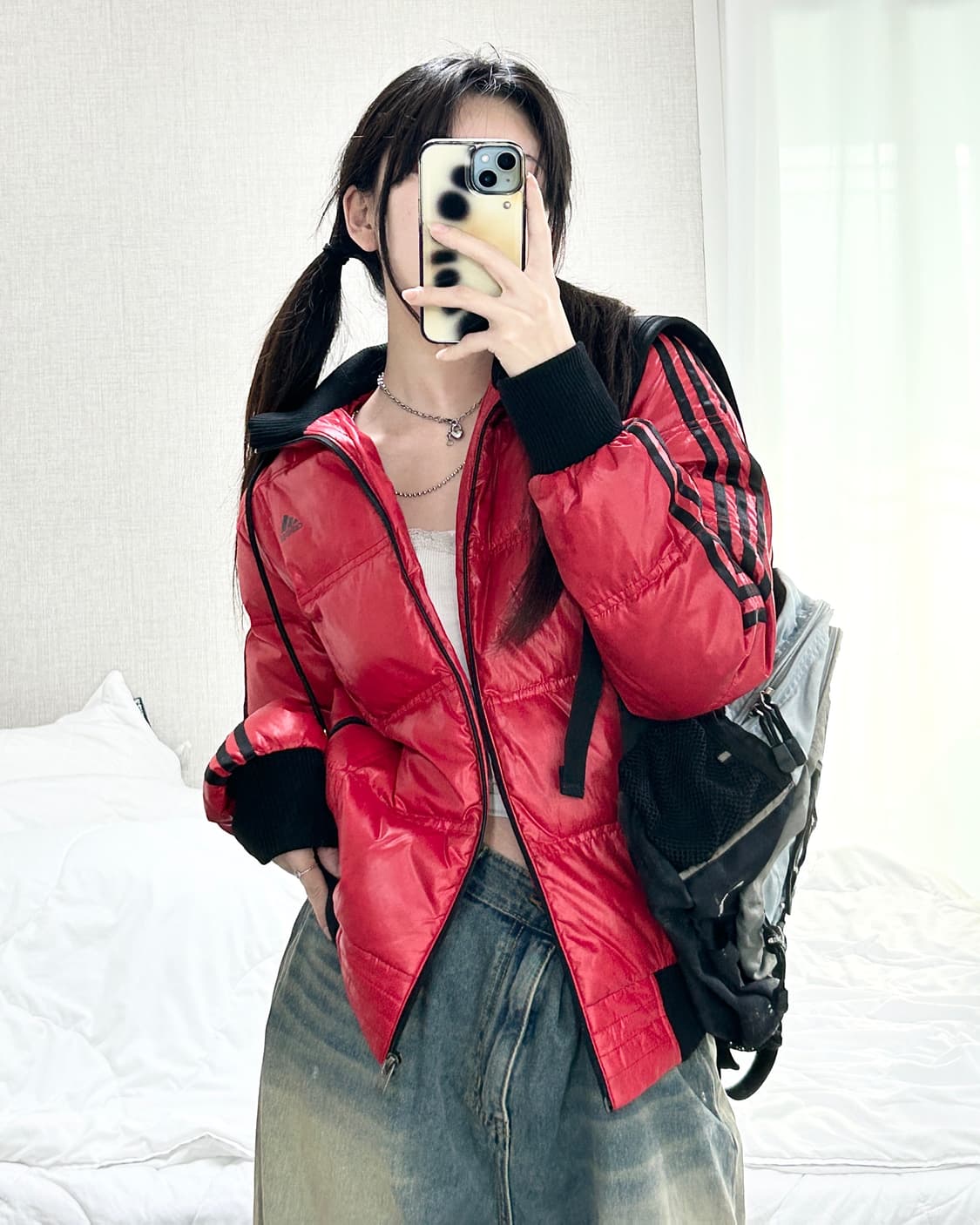 아디다스 레드 삼선 덕다운 패딩 상품이미지3