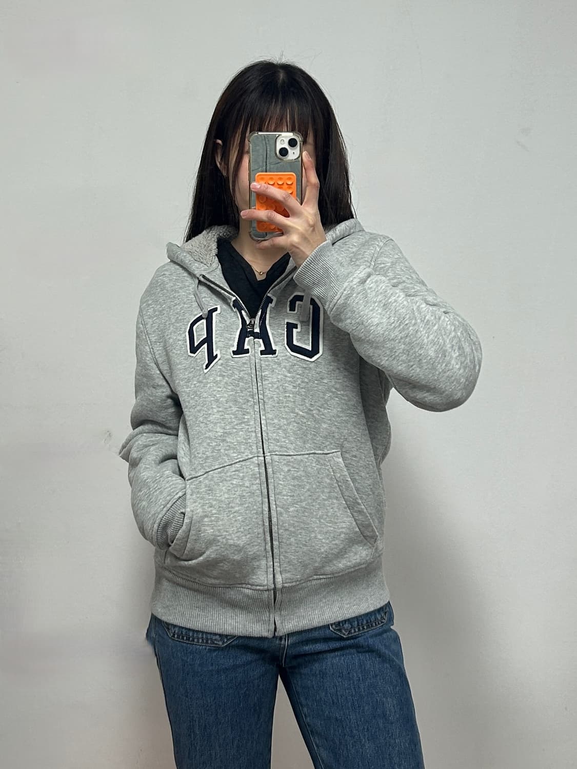 갭 자수로고 울프죠 후드집업 그레이 상품이미지1