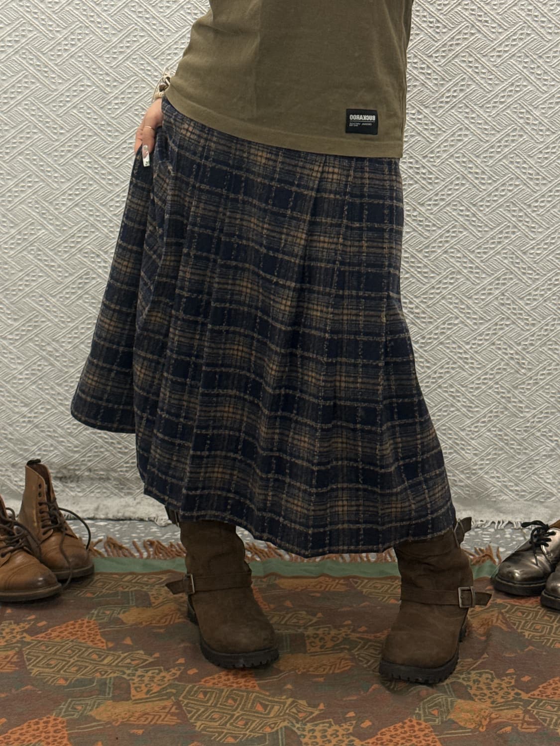 빈티지 코지 모리걸 하구미 체크 울 롱스커트 K0166 상품이미지1