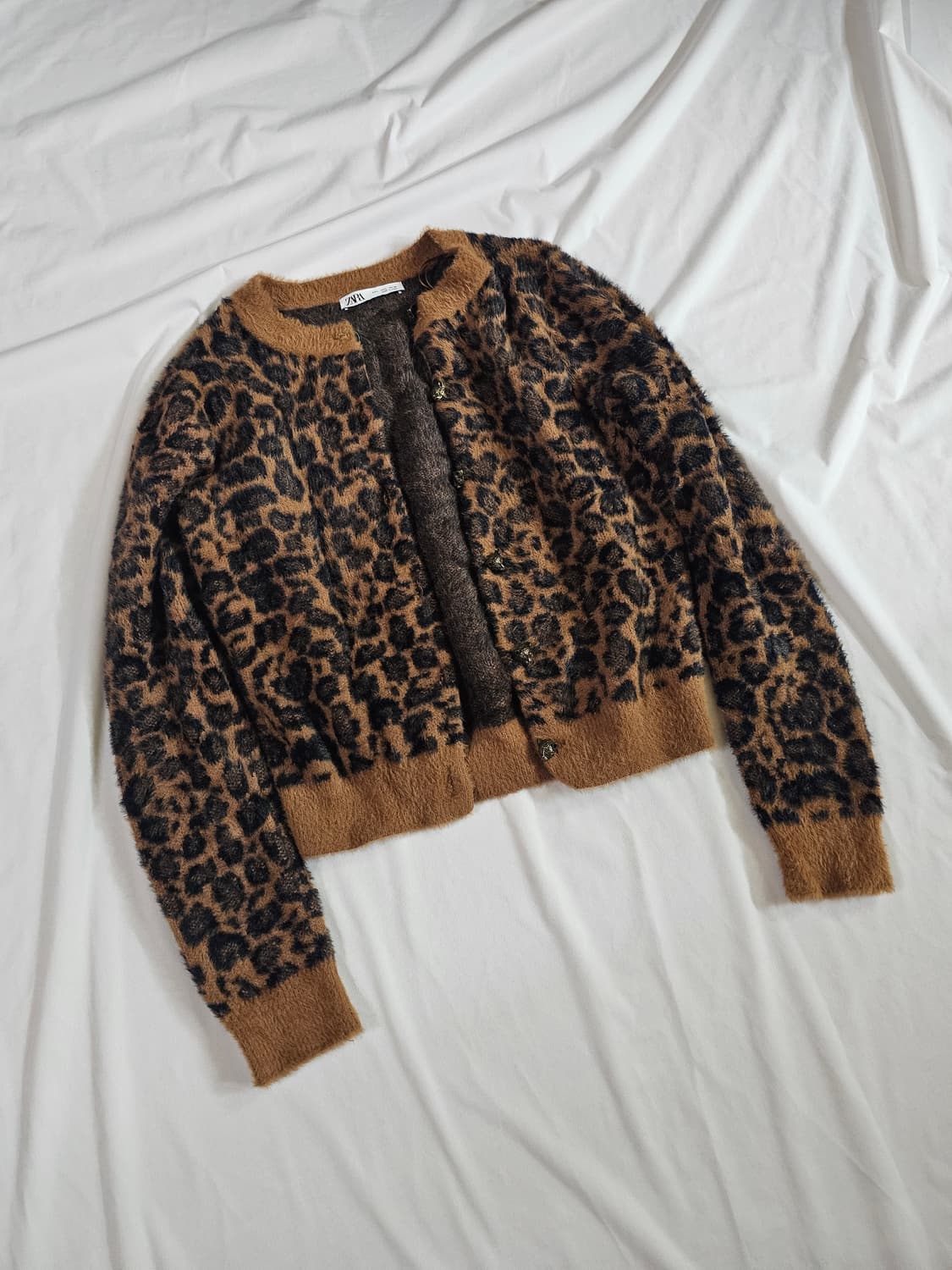 [L] ZARA 자라 애니멀 레오파드 호피 자카드 니트 가디건 상품이미지6