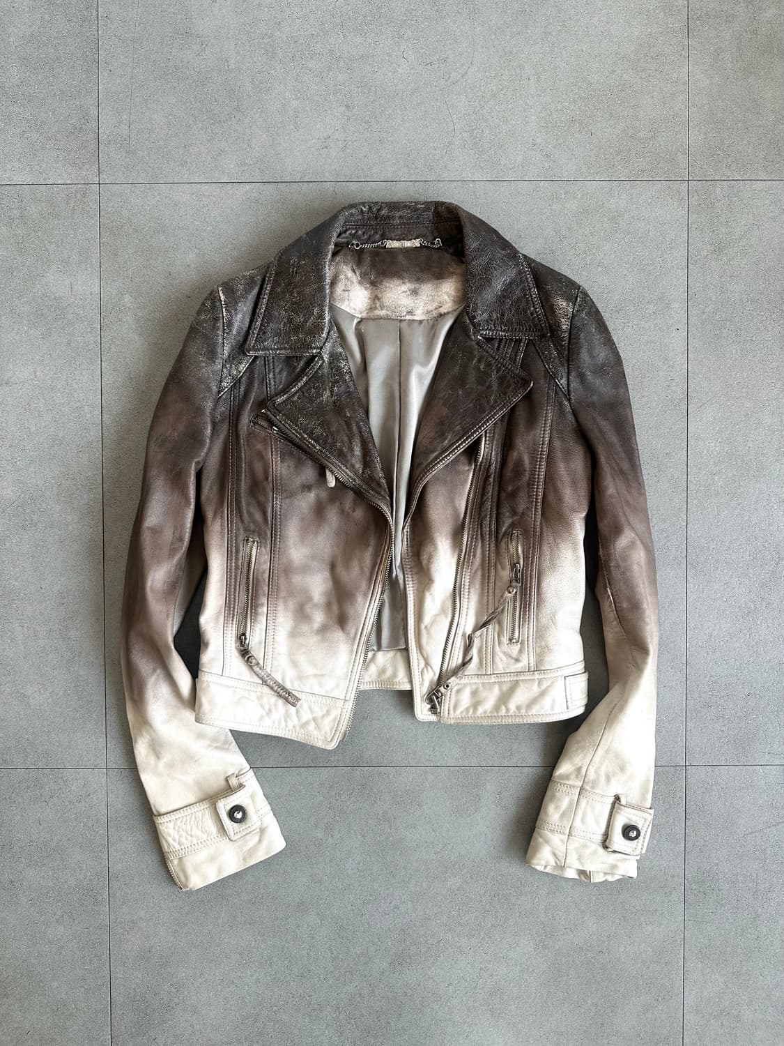 JPN VTG 디스트로이드 램스킨 브라운 레더 자켓 상품이미지2