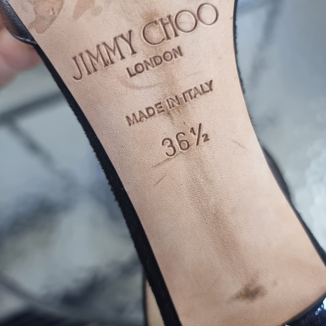 지미추 레더 샌들힐 하이힐 슈즈 구두 오픈토힐 (235/표기36.5) 상품이미지8