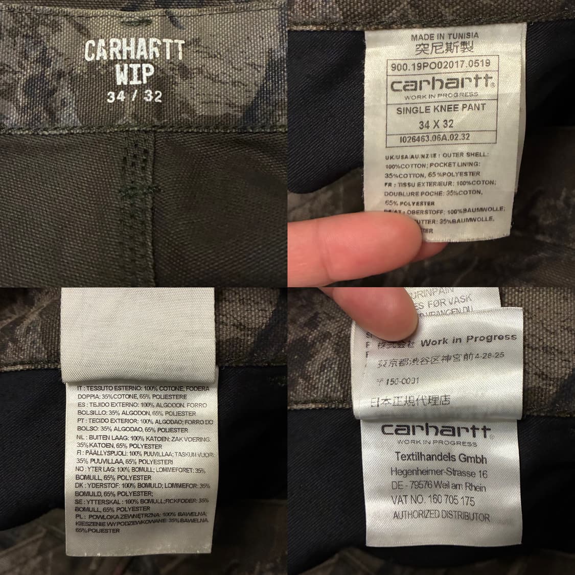 (34~36)칼하트 wip 리얼트리 카모 싱글니 워크팬츠 카펜터팬츠 상품이미지9