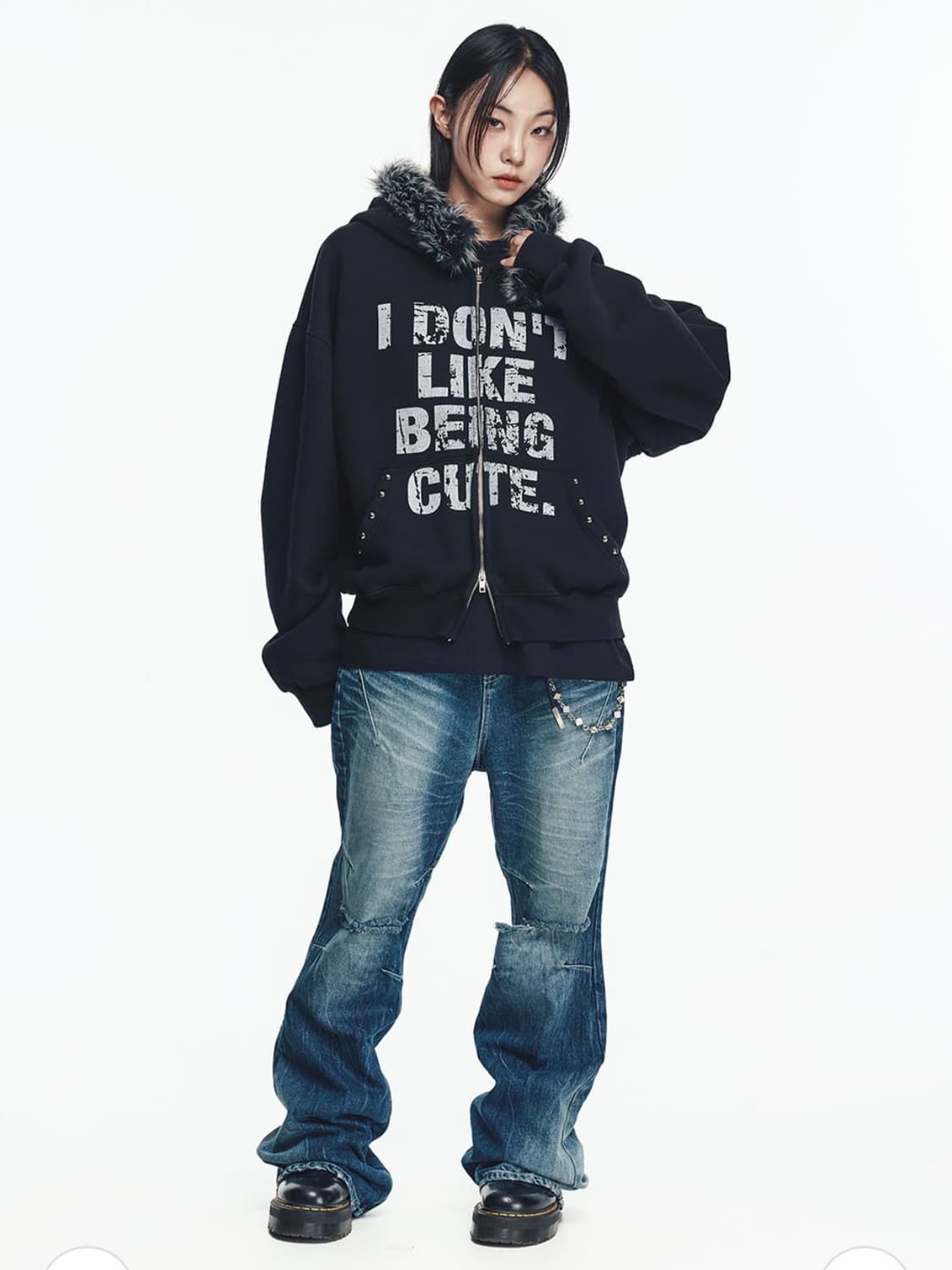 이지노이지 크롭 퍼 후드집업 상품이미지3