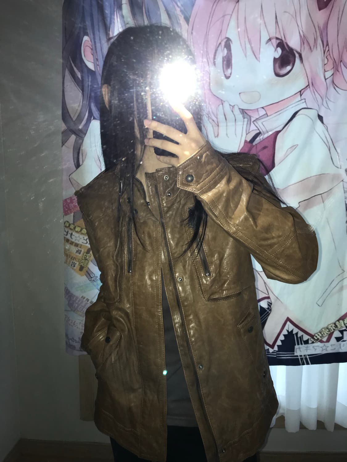 브라운 디테일 레더 자켓 상품이미지1