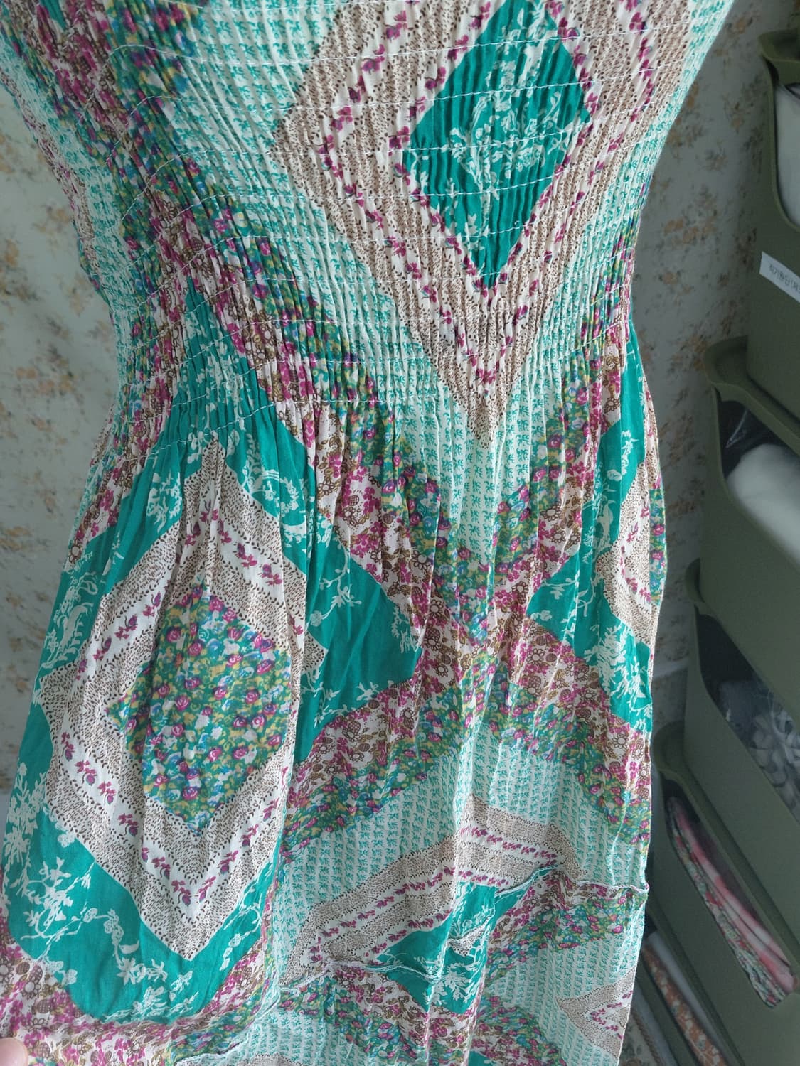 [히피룩] 에스닉 패턴 롱 원피스 민소매 그린 상품이미지2