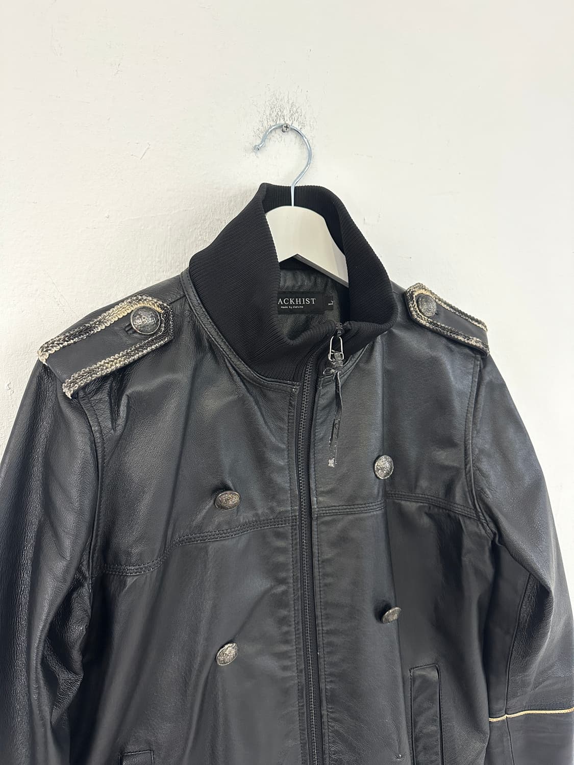 VTG 나폴레옹 하이넥 견장 블랙 레더 자켓 상품이미지7