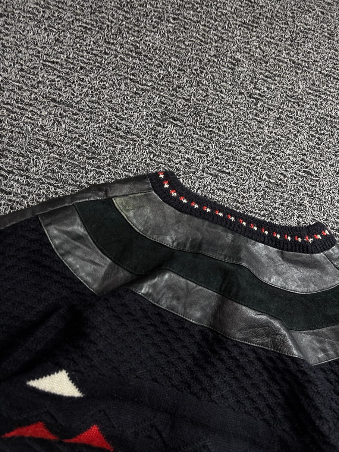 80s 빈티지 아카이브 레더 패치 케이블 니트 2331 상품이미지6