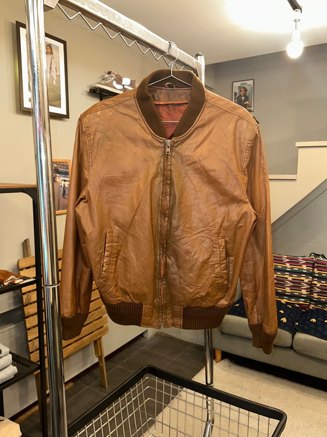 90’s Japanese leather boomber  jacket 상품이미지4