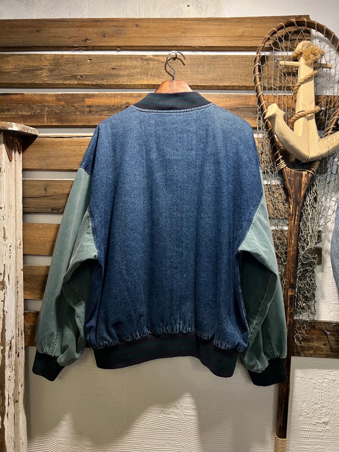 USA 빈티지 워싱 데님 그린 바시티 자켓 L 상품이미지6