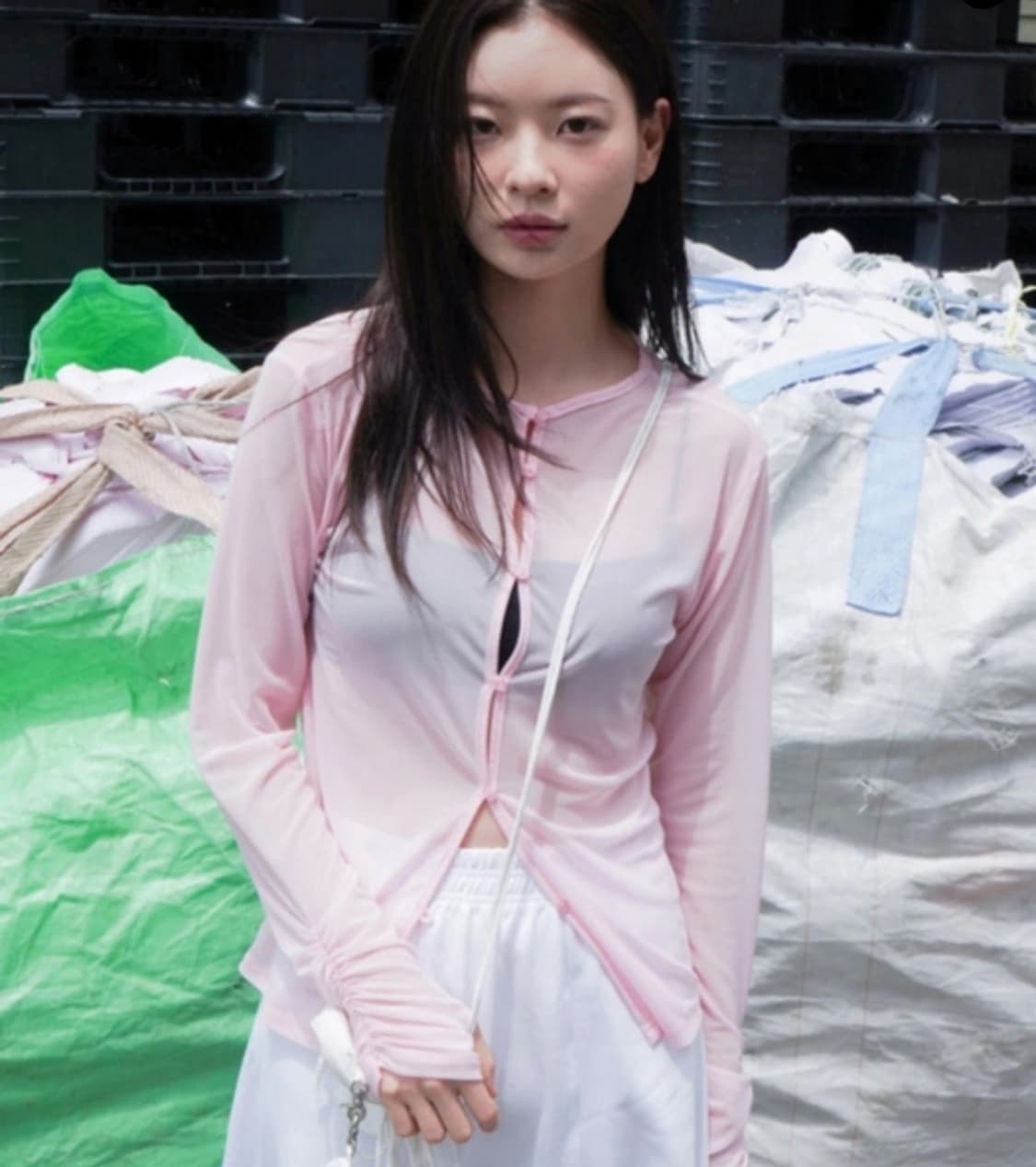 Woohwa 우화 메쉬 가디건 핑크 상품이미지1