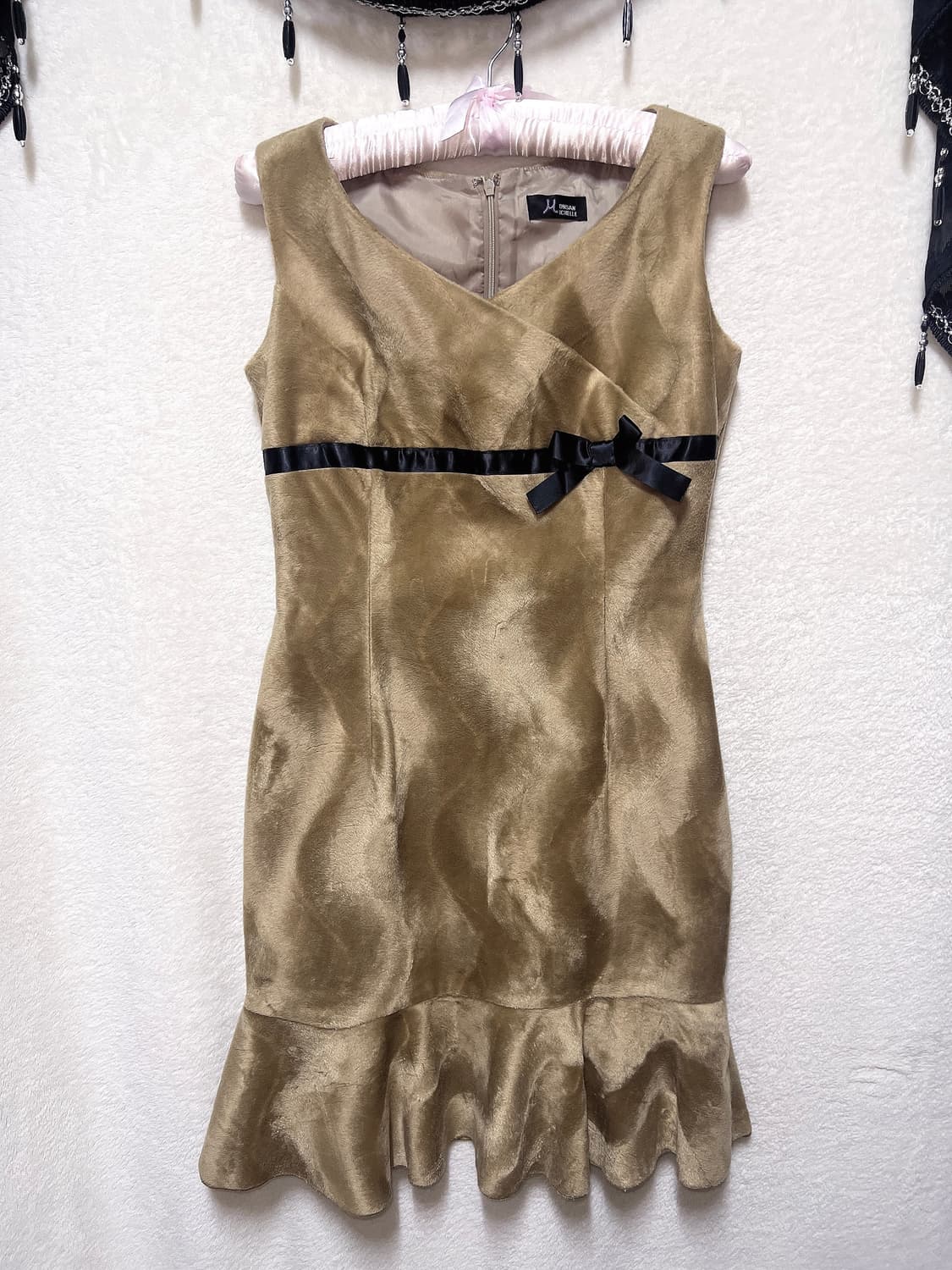 로맨틱갸루 로걀 오네 벨벳 브라운 프릴 리본드레스 원피스 라떼 파티 연말 상품이미지7