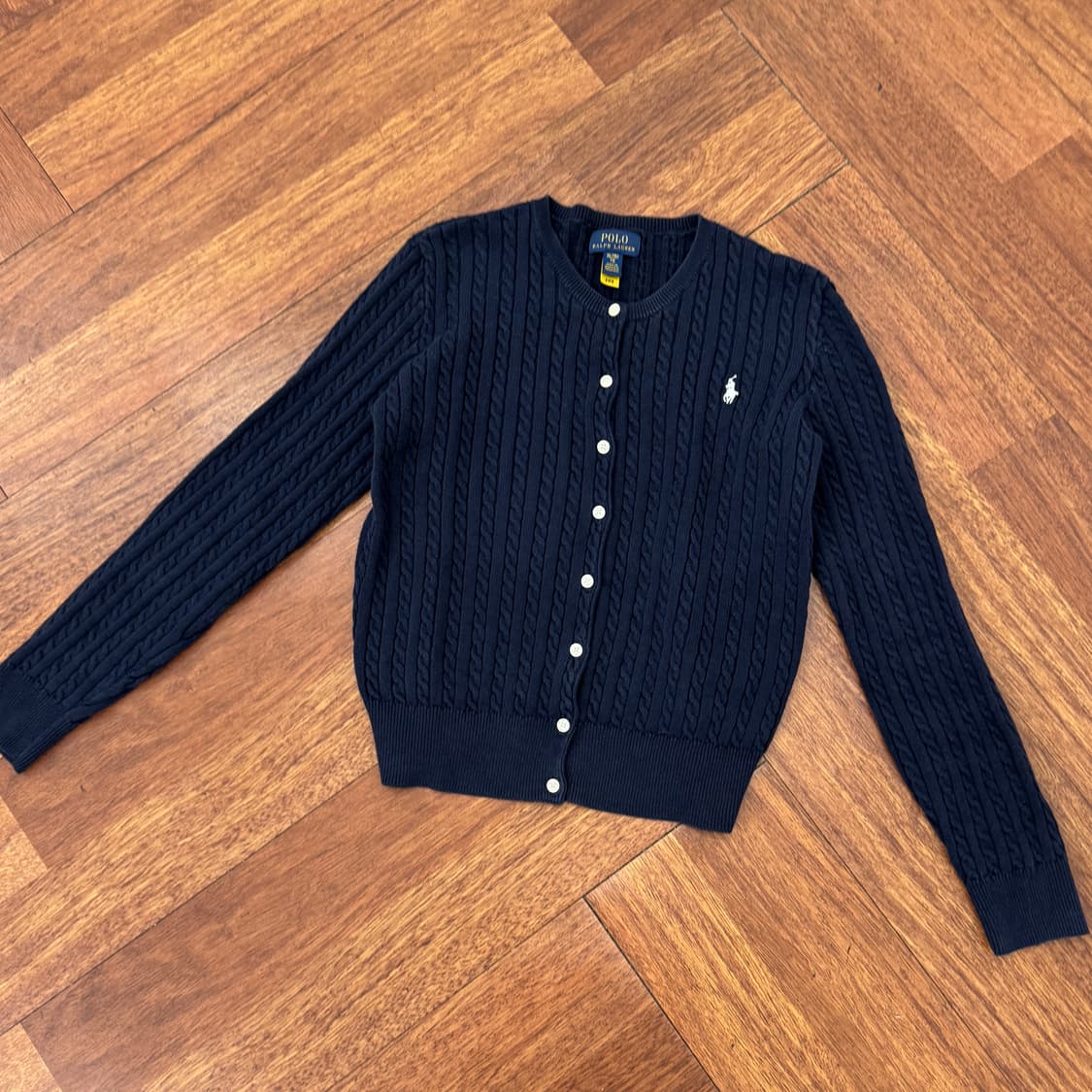 여성용 M 폴로 랄프로렌 미니 케이블 네이비 니트 가디건  상품이미지3
