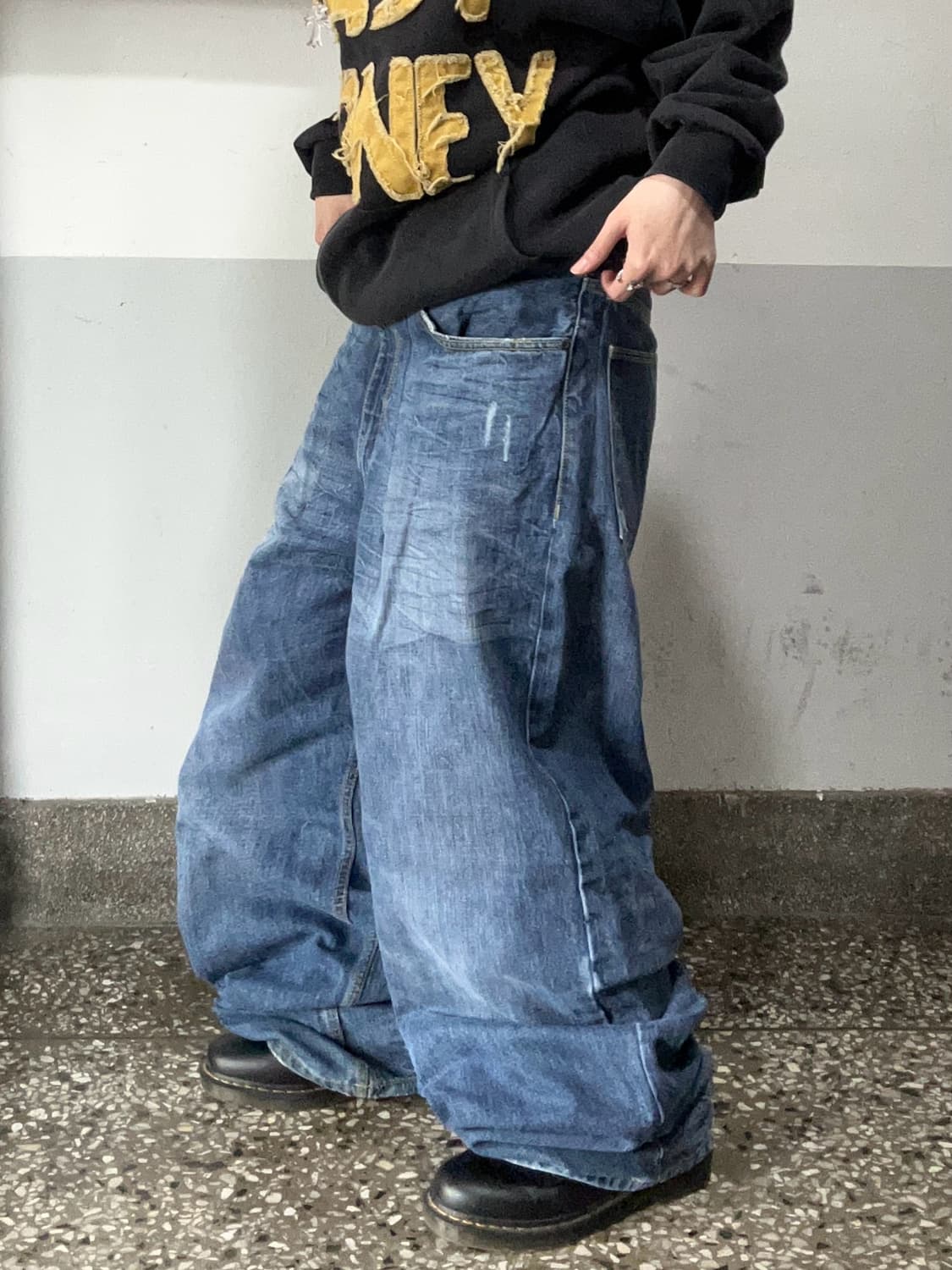 90s 캣워싱 중청 데님 와이드 팬츠 상품이미지3