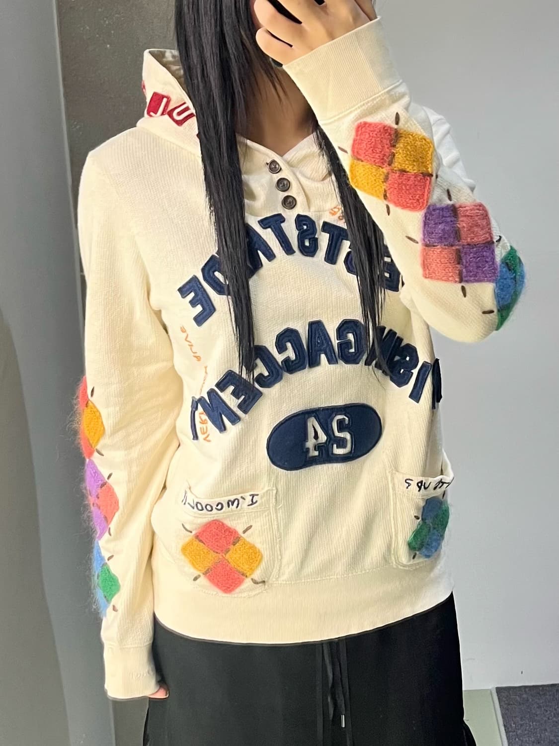 Rough 아가일 엠브로이더드 후디 상품이미지2