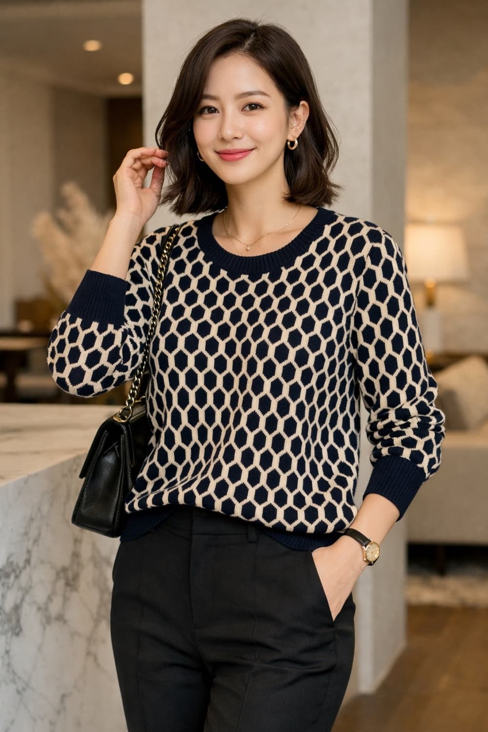 바나나 리퍼블릭 면+캐시미어 패턴 니트  상품이미지1