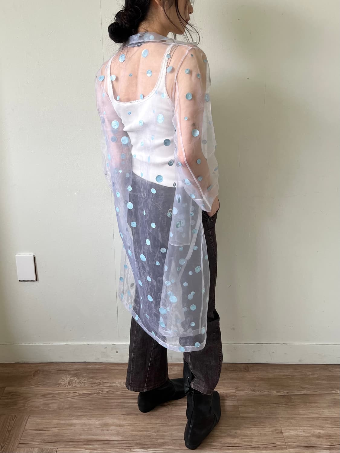 TREND 시스루 도트 롱 자켓 상품이미지5