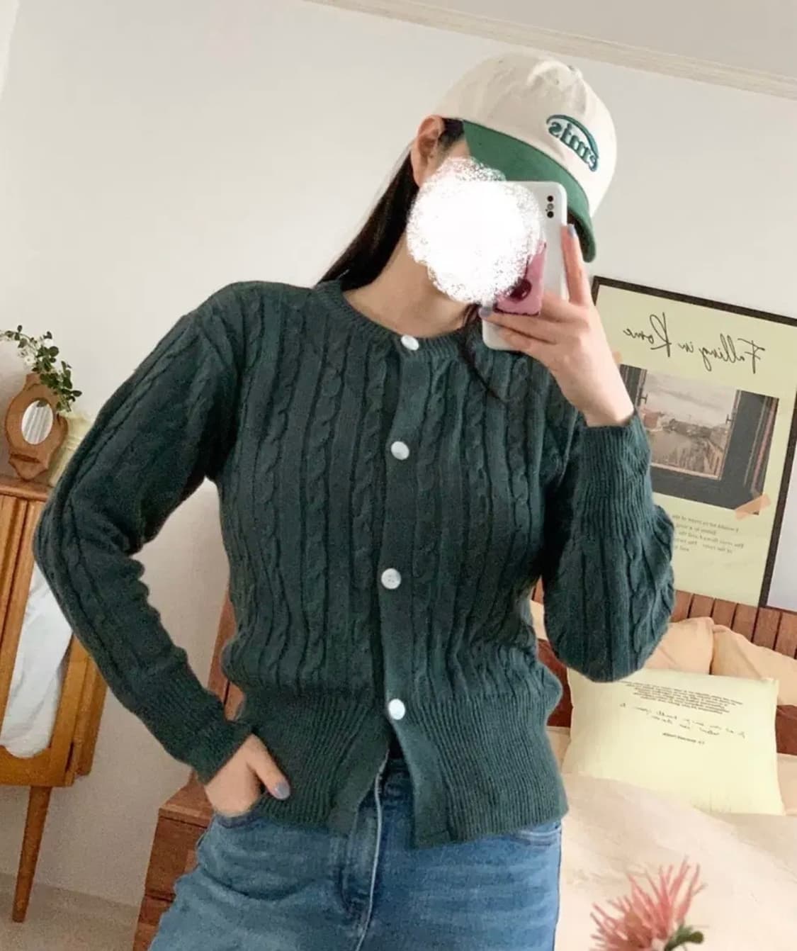 딥그린 초록 꽈배기 케이블 가디건 상품이미지1