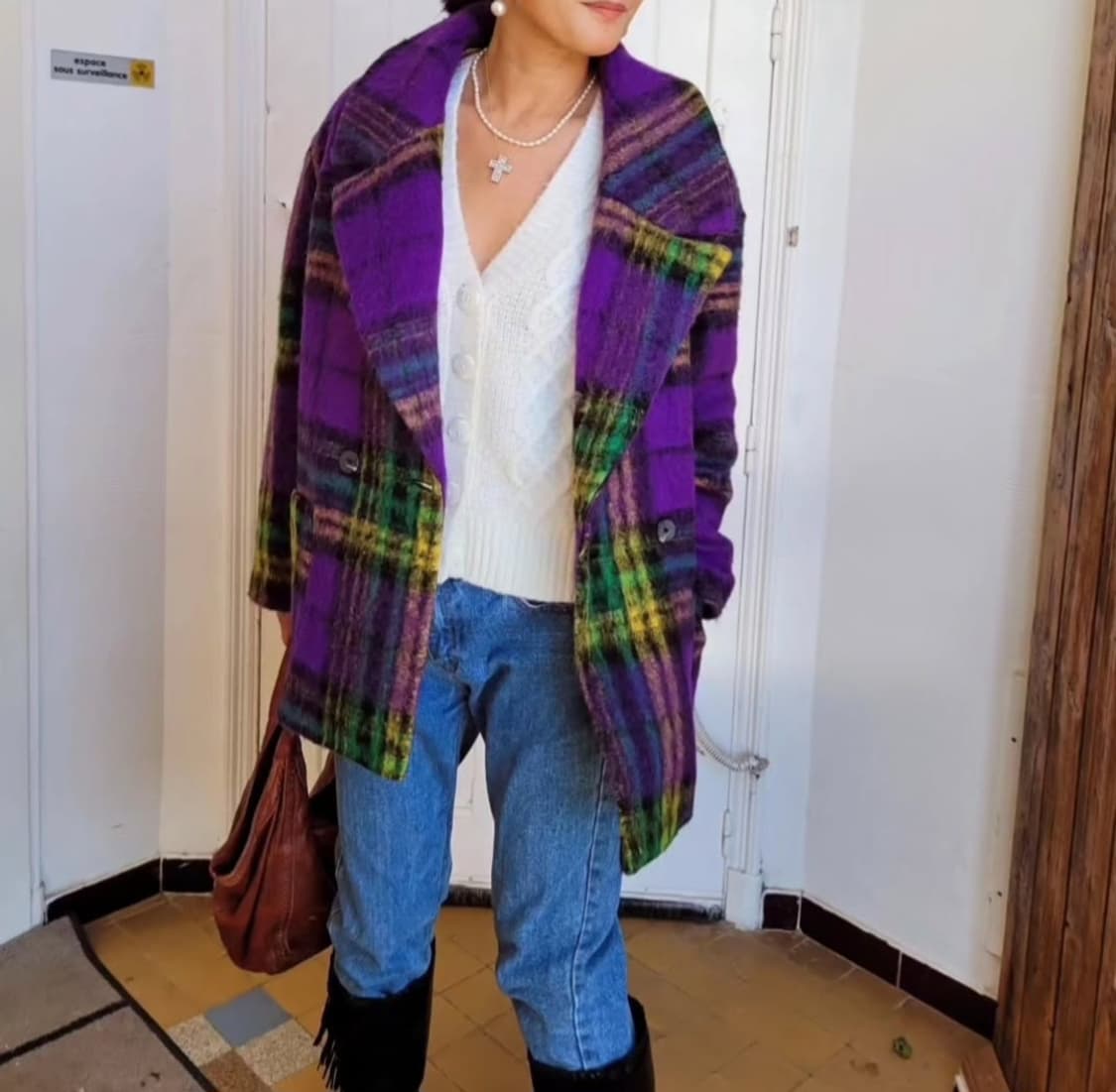 프랑스 브랜드 promod 보라 체크 울코트 상품이미지2