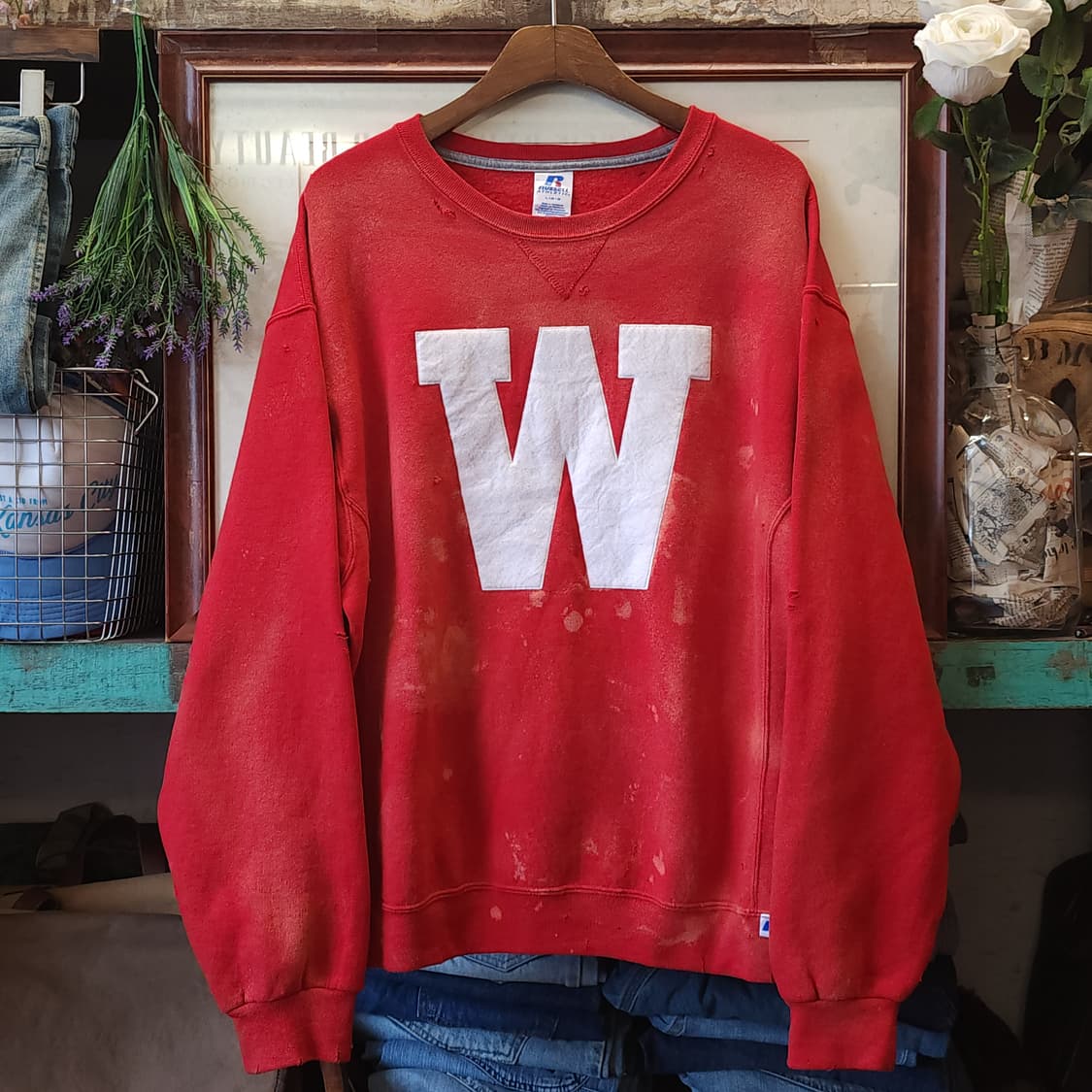 90s 러셀 후드 빈티지 스웻셔츠 썬페이딩 레드 L 상품이미지1