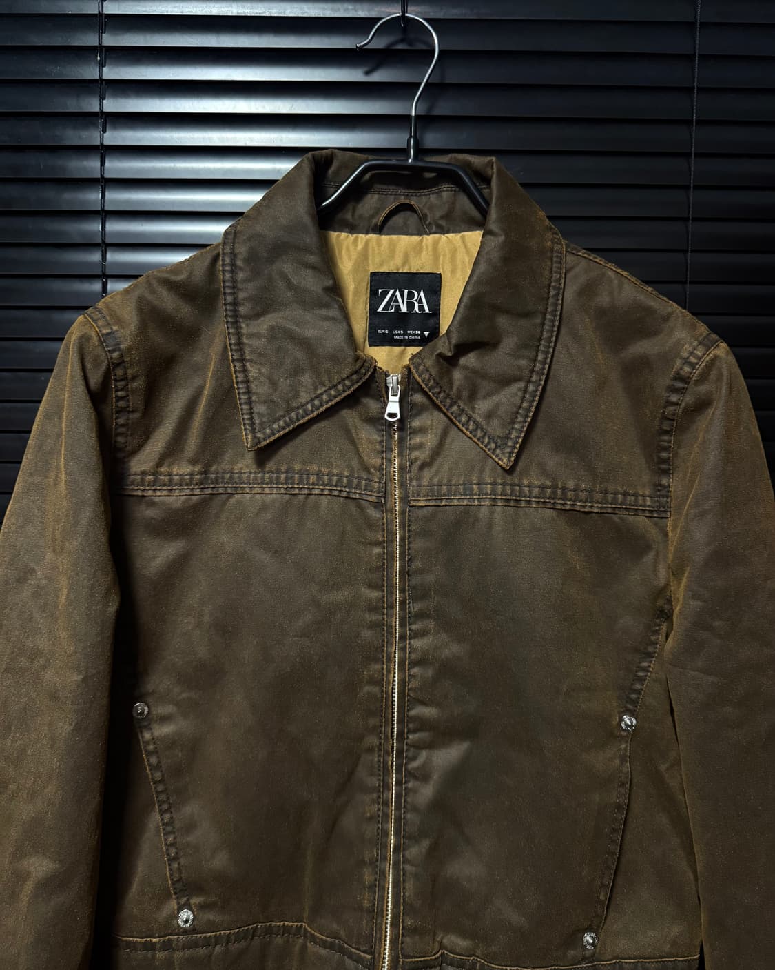 자라 왁스드 워시드 워싱 레더 가죽 브라운 빈티지 크롭 점퍼 항공 ma1 상품이미지3