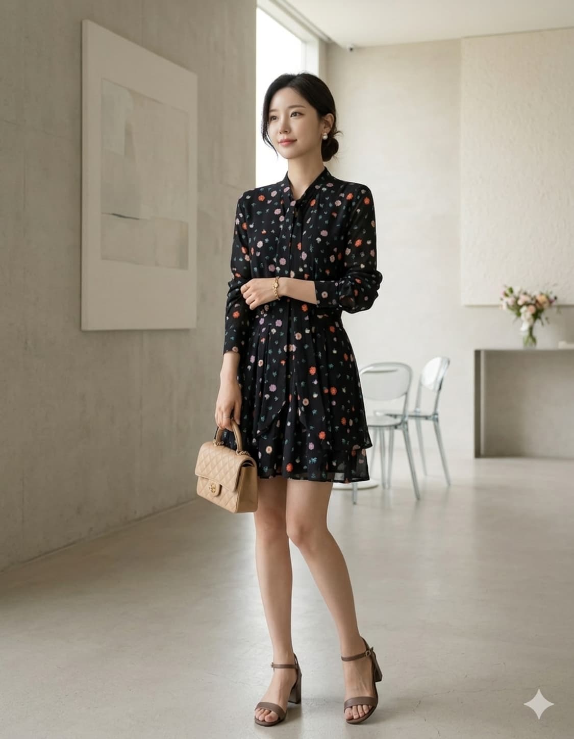 🌸 블랙 플로럴 자수 리본 점프수트 큐롯팬츠 55 상품이미지1