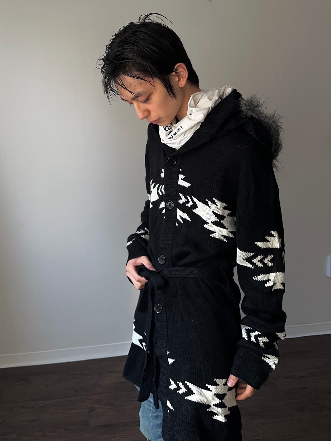 Sterny 퍼 후디 아즈텍 롱 카디건 상품이미지4