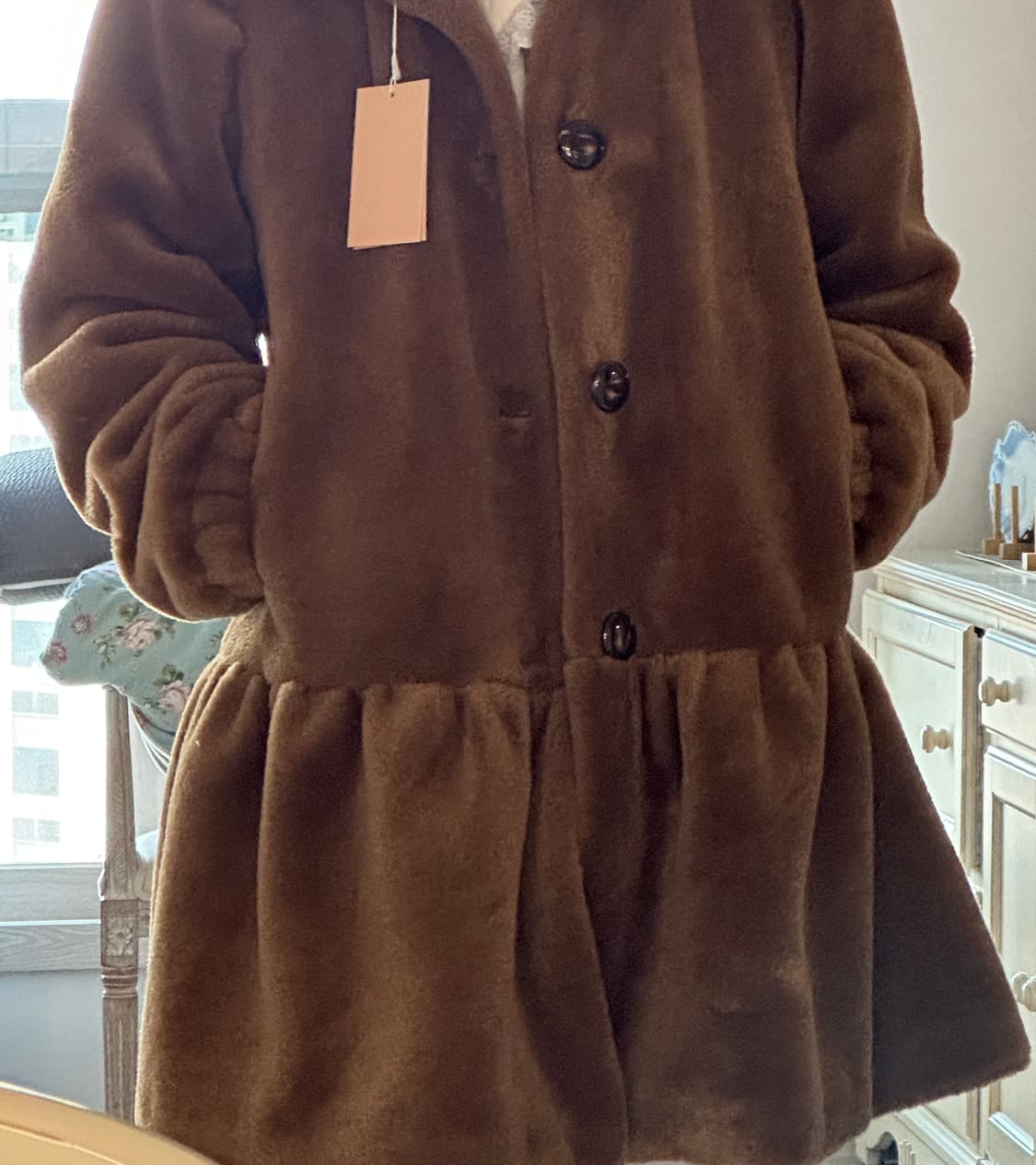 시눈 셔링 퍼코트 브라운 상품이미지3